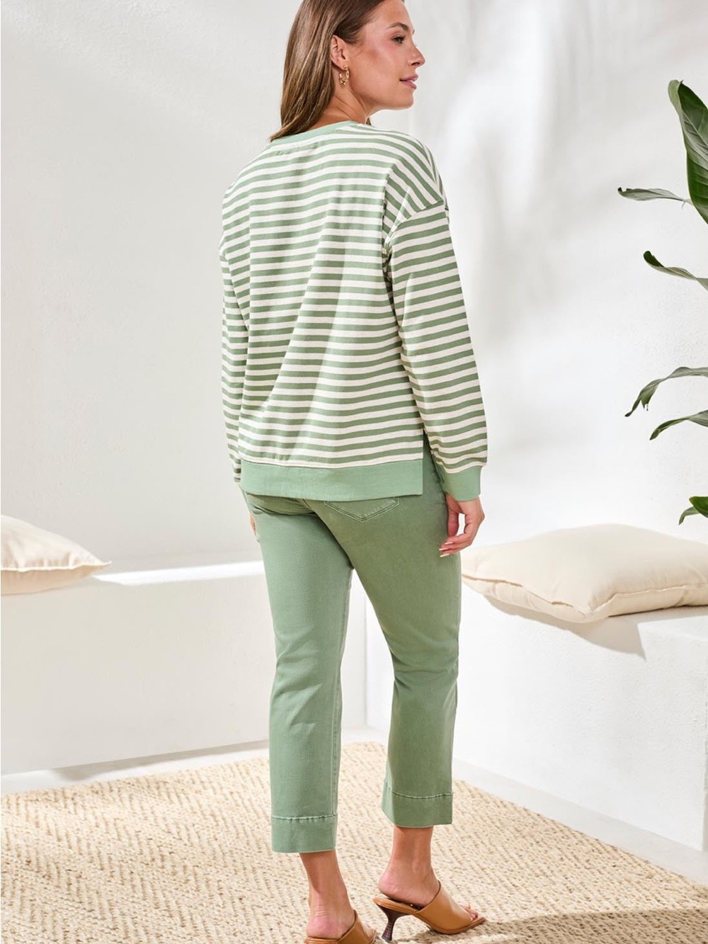 Tribal Green & White Striped Crewneck Sweater - Picture 3 of 7